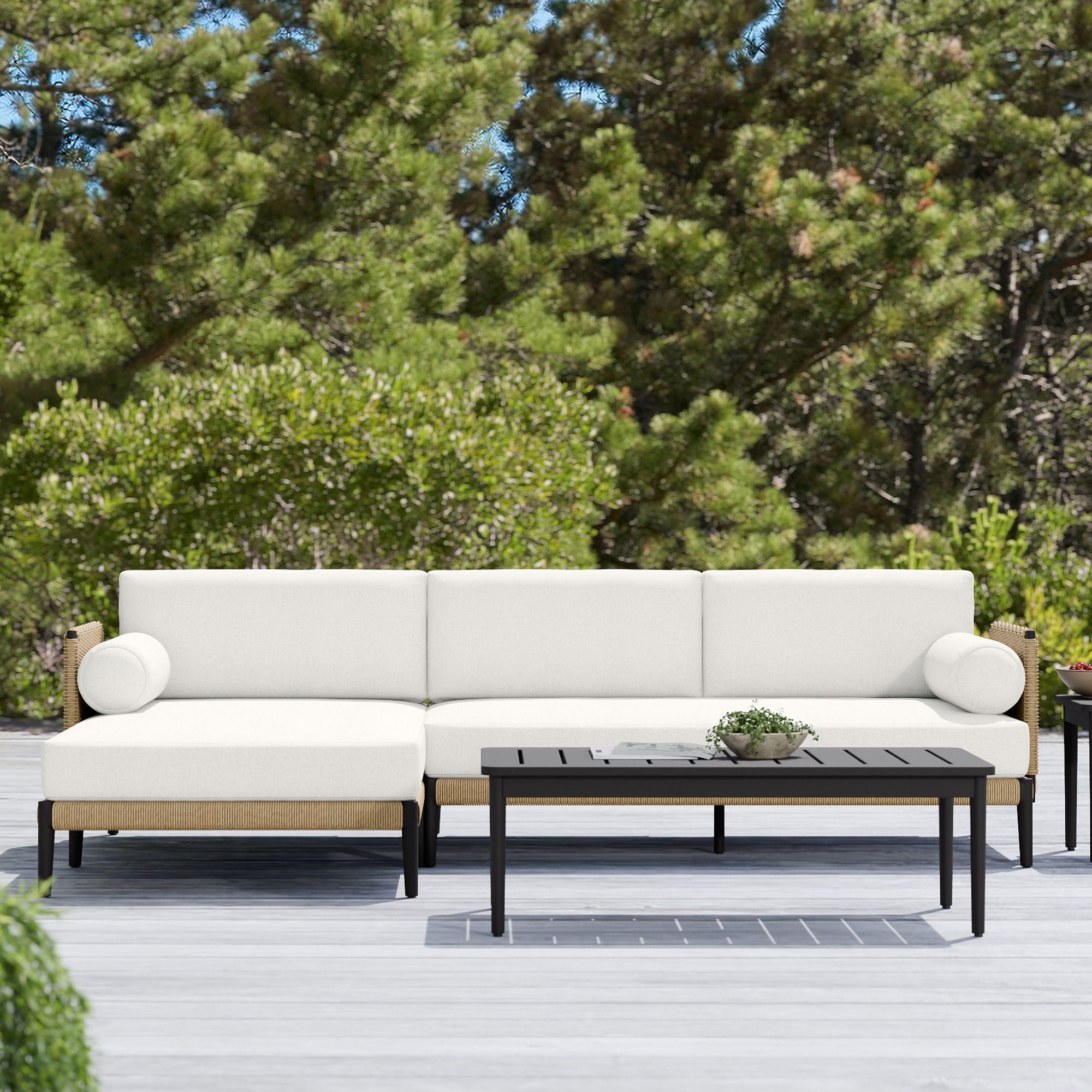 Modern Outdoor Sectional Sofa Set with Coffee Table and Cream Cushions