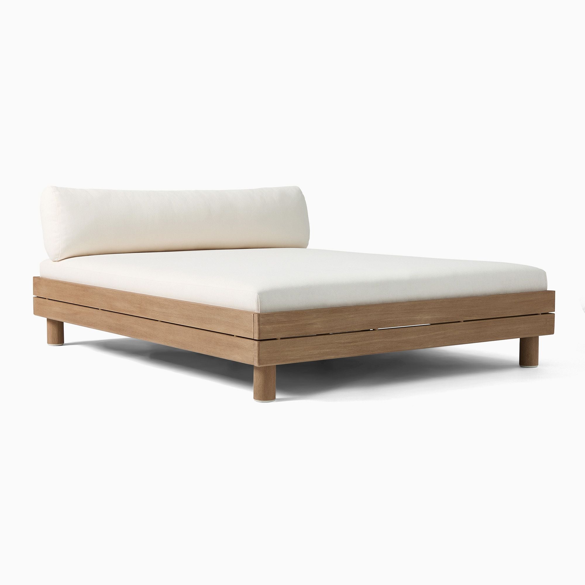 Modern Outdoor Wooden Daybed Lounge with Cream Cushions