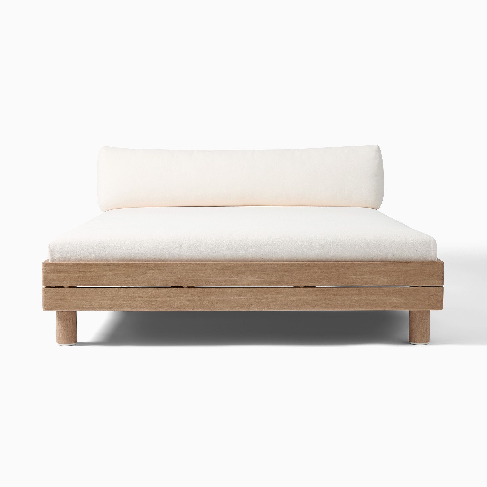 Modern Outdoor Wooden Daybed Lounge with Cream Cushions