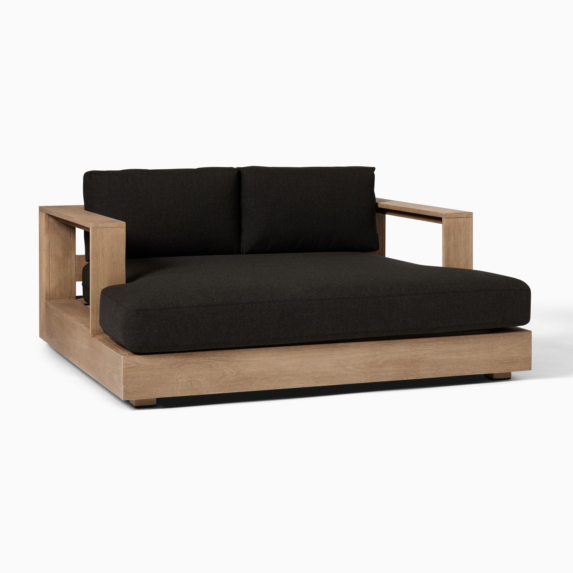 Modern Outdoor Wooden Lounge Sofa with Dark Gray Cushions