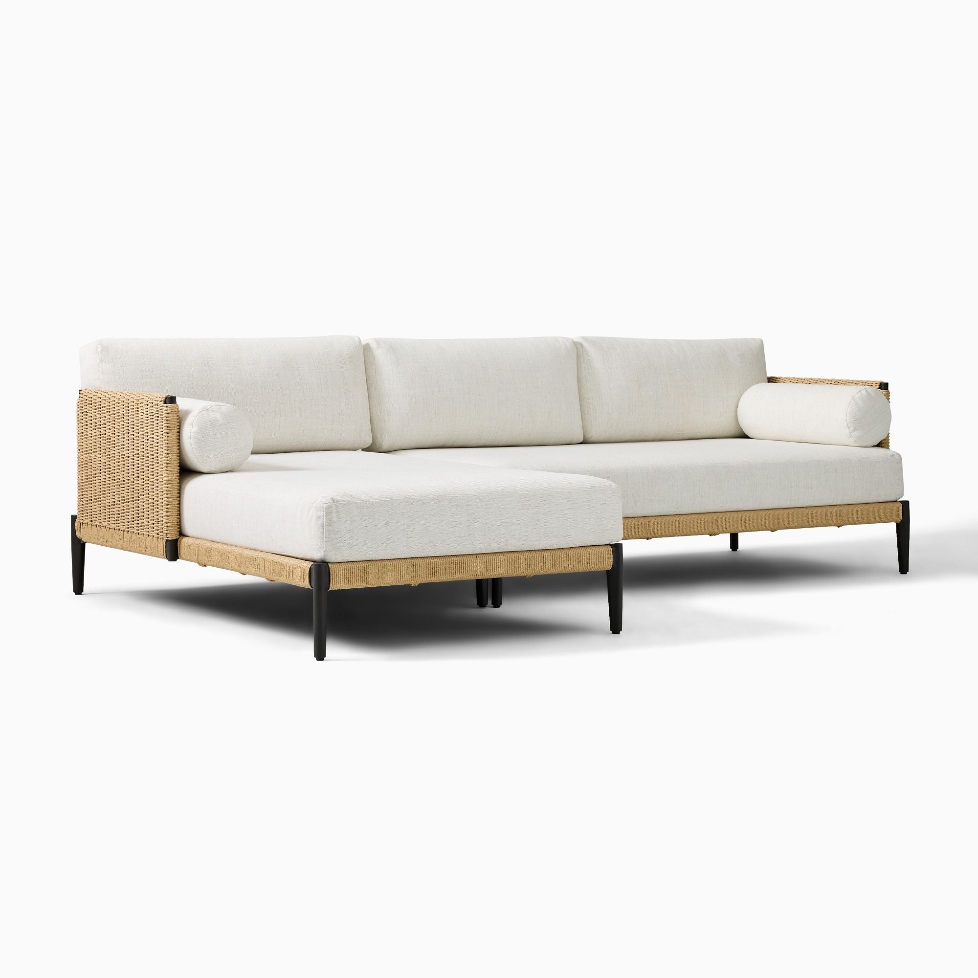 Modern Outdoor Sectional Sofa Set with Coffee Table and Cream Cushions