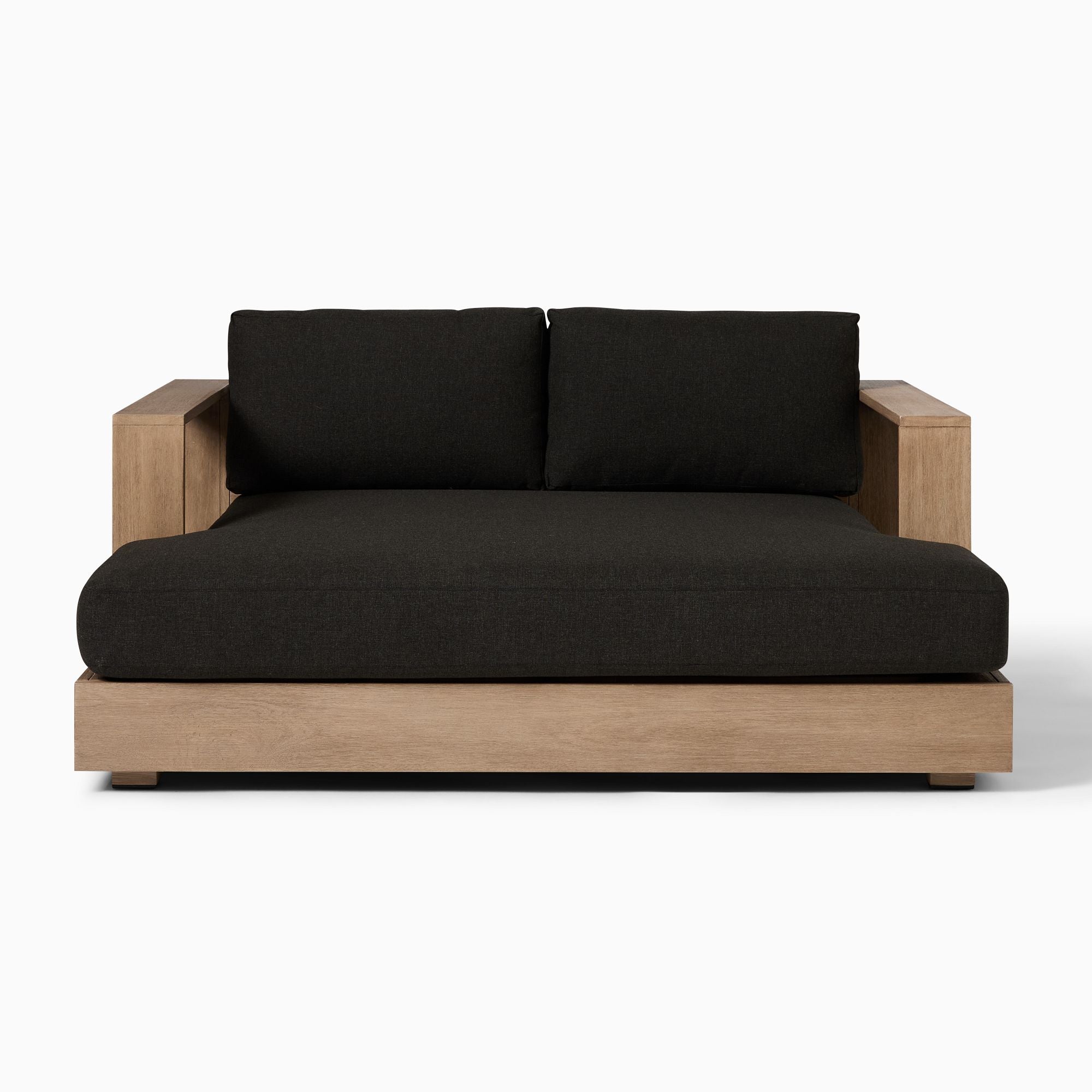 Modern Outdoor Wooden Lounge Sofa with Dark Gray Cushions