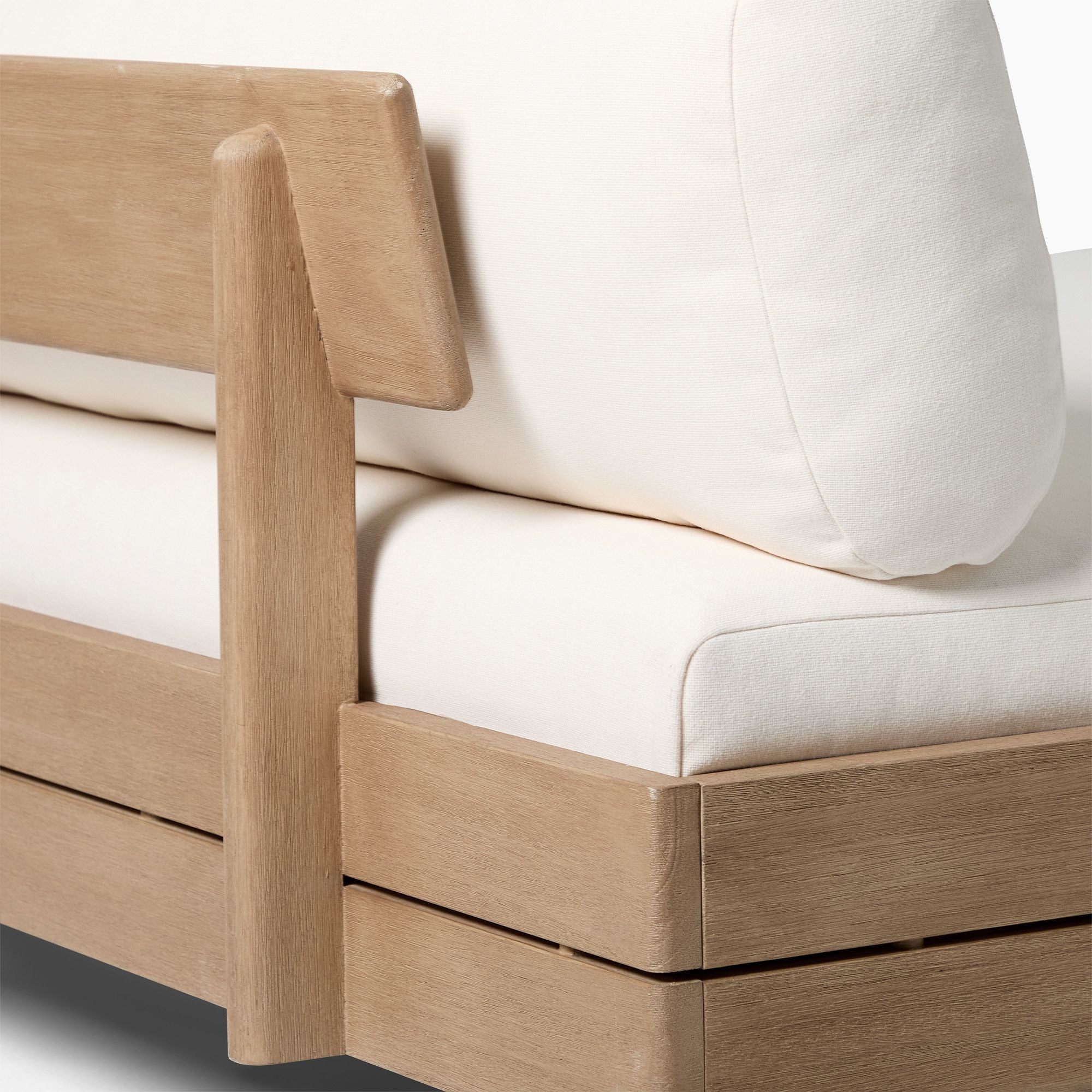 Modern Outdoor Wooden Daybed Lounge with Cream Cushions