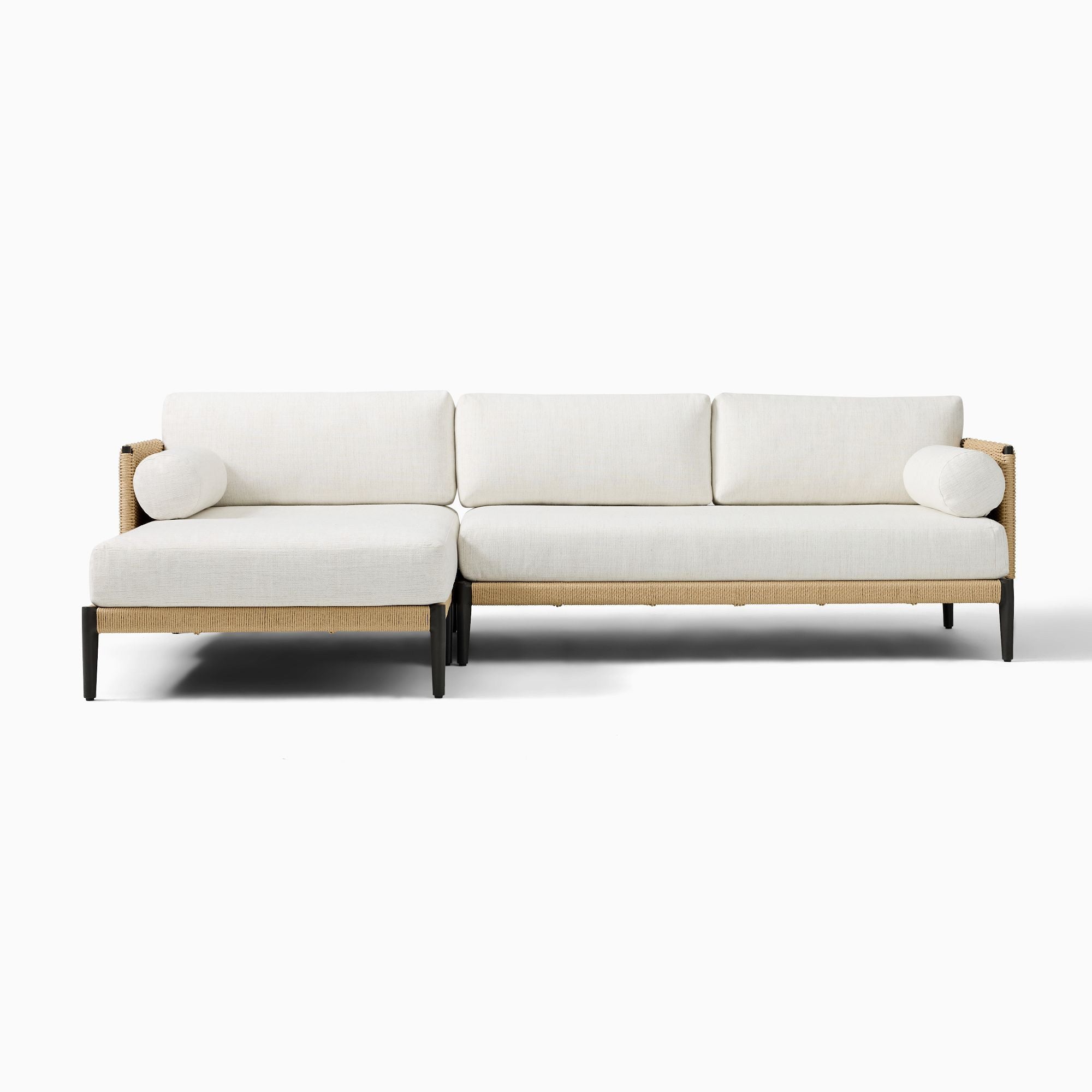 Modern Outdoor Sectional Sofa Set with Coffee Table and Cream Cushions